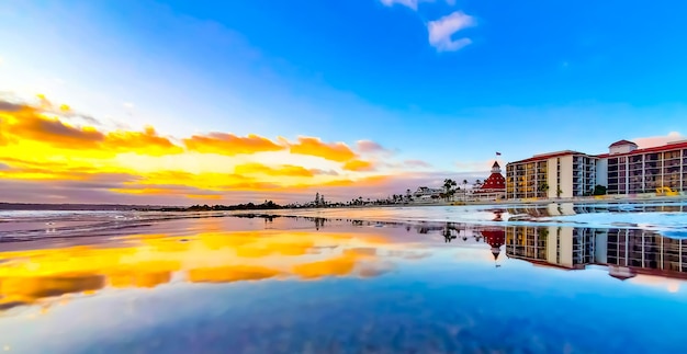 Reflection of buildings in water