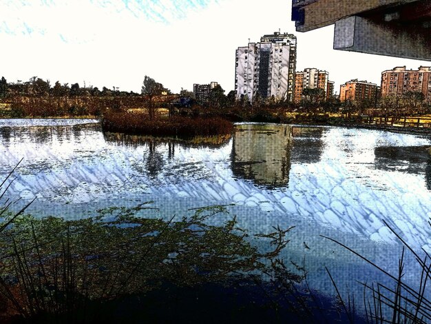 Reflection of buildings in water