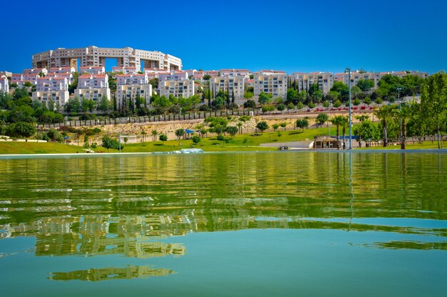 Reflection of buildings in water