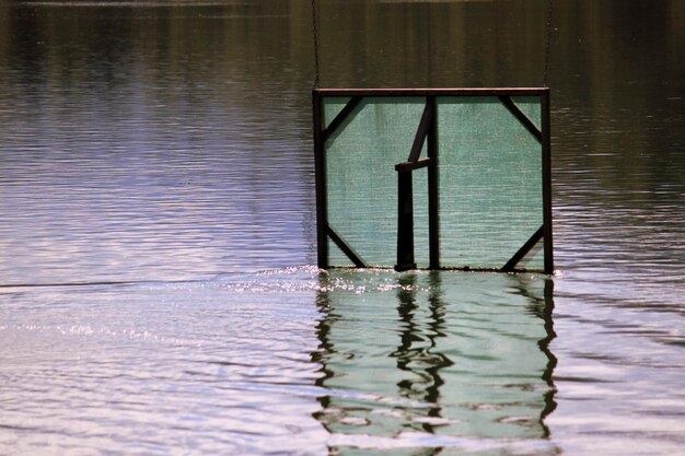 Reflection of built structure in lake