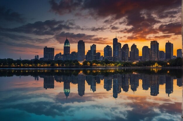 Foto il riflesso dell'orizzonte di una città