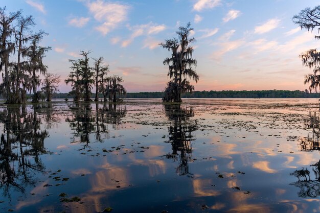 Photo reflection of clouds in lake