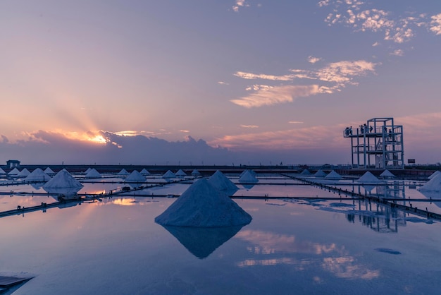 Foto riflessione delle nuvole nell'acqua durante il tramonto