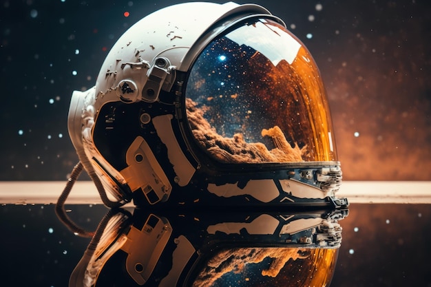 Reflection in the helmet Astronaut in space suit Beautiful illustration picture Generative AI