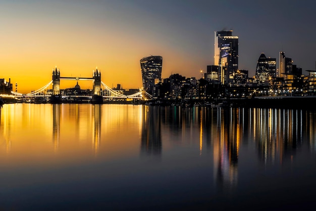 Photo reflection of illuminated city at night