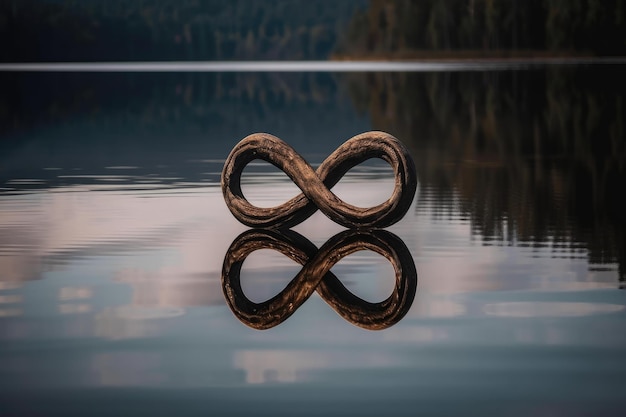 Photo reflection of infinity sign on calm lake