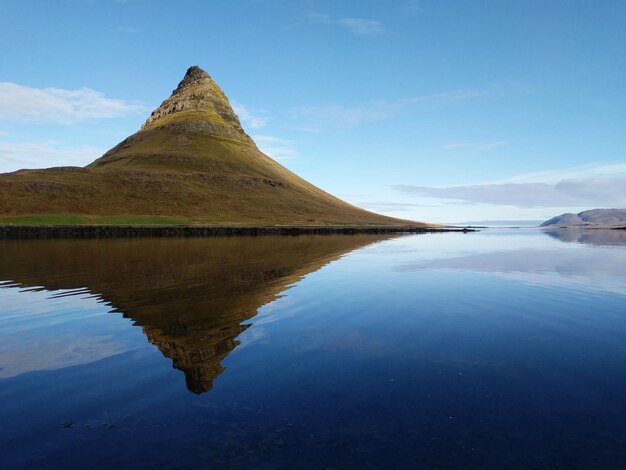 Photo reflection of mountain in lake