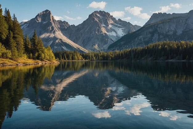 Reflection of mountains in a calm lake