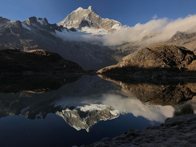 Foto riflesso delle montagne nella laguna