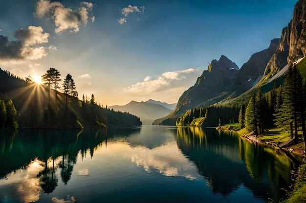 Reflection of mountains in the lake