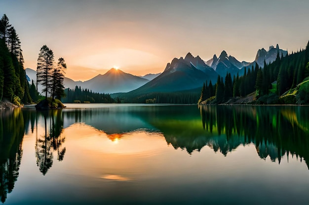 Reflection of mountains in the lake