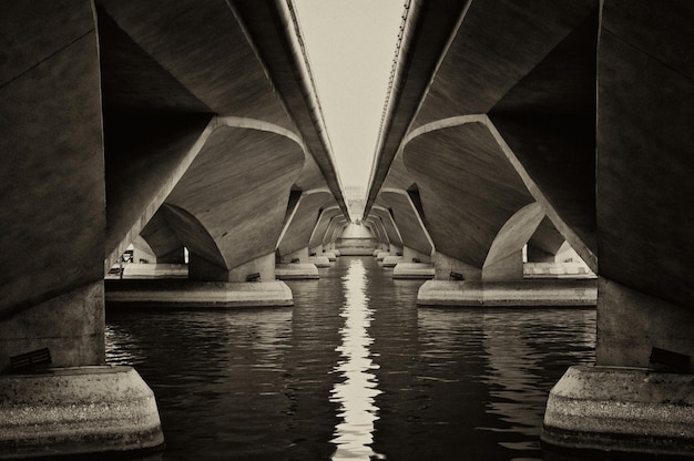 사진 물 속 에 있는 다리 의 반사