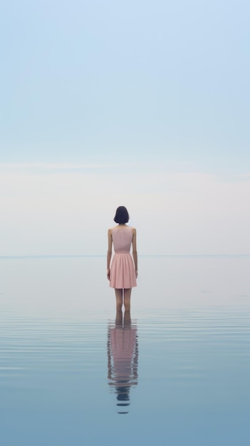 사진 물 위 에 서 있는 여자 의 반사
