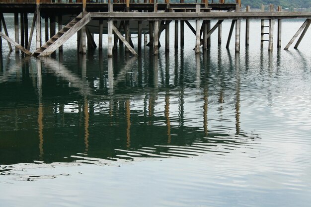 reflection of pier on lake