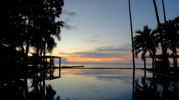 Photo reflection of silhouette in pool.