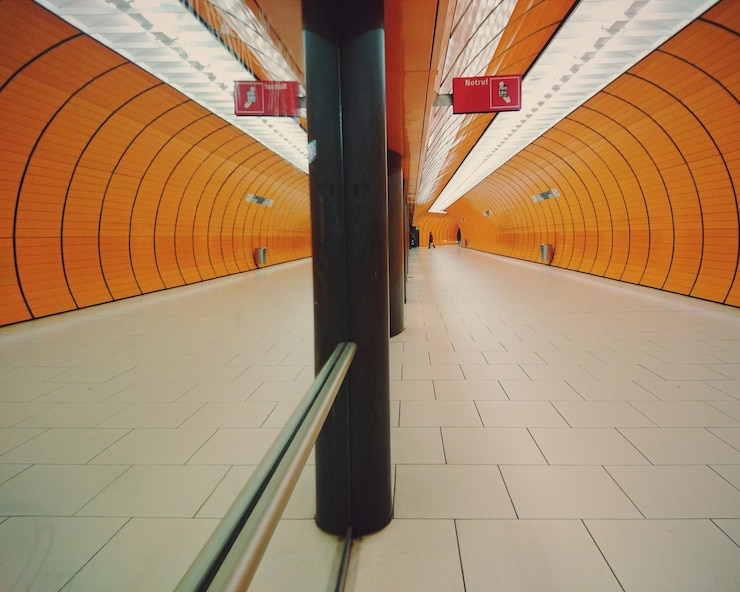 Photo reflection of subway station on mirror