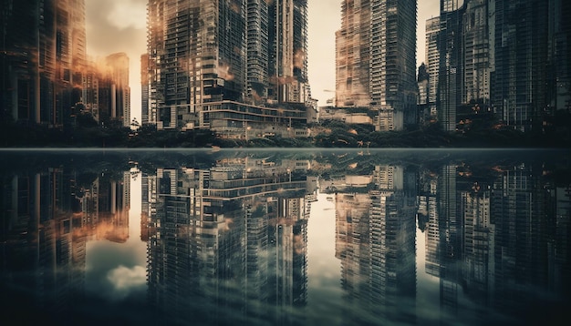 Photo reflection in water of the buildings