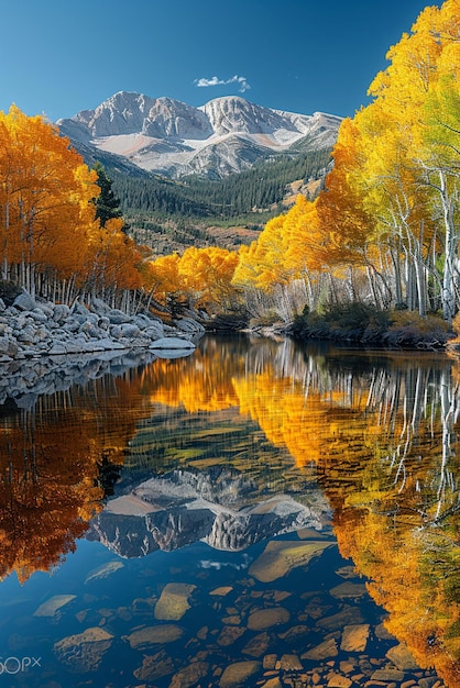 Осенние отражения деревьев в кристально чистом озере