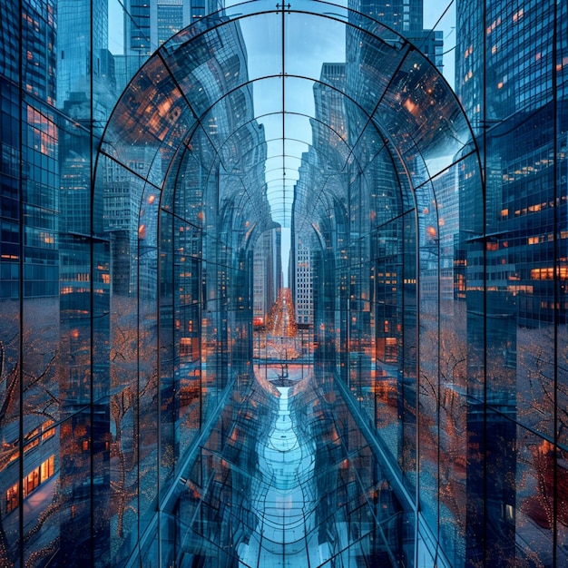 Reflections in glass buildings