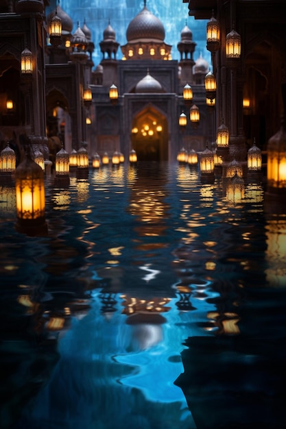 отражение фонарей Рамадана в воде