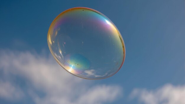 Photo reflective bubble floating with a mirrored image