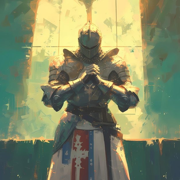 Photo reflective knight in armor with symbolic vibe