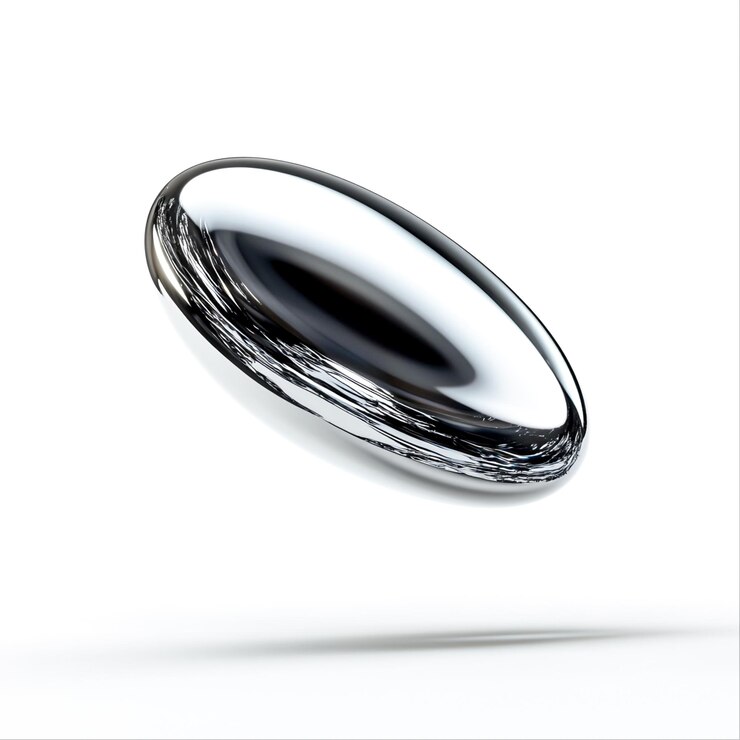 Photo reflective liquid sphere on white background
