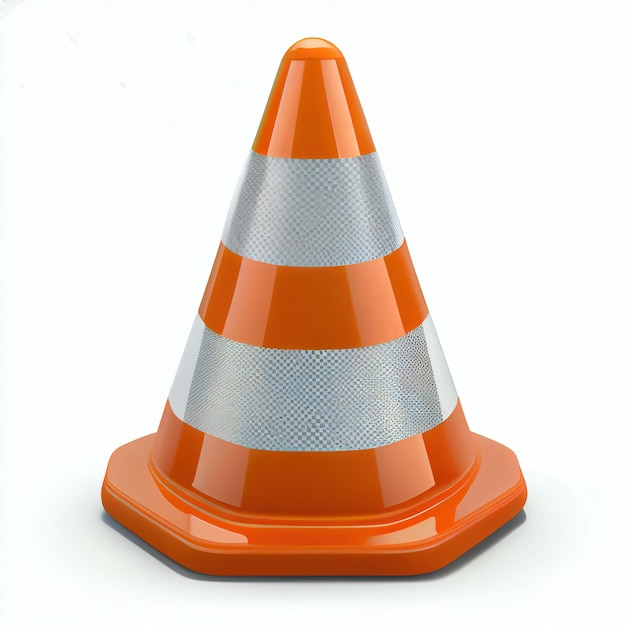 Reflective orange color traffic cone isolated on whit