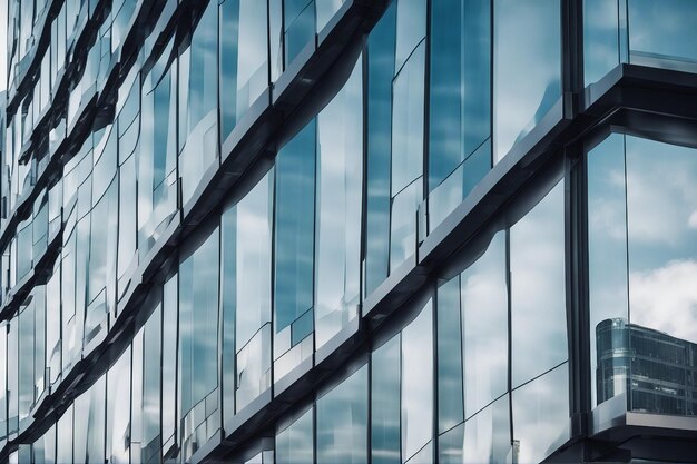 Reflective skyscrapers business office buildings Low angle photography of glass curtain wall detail