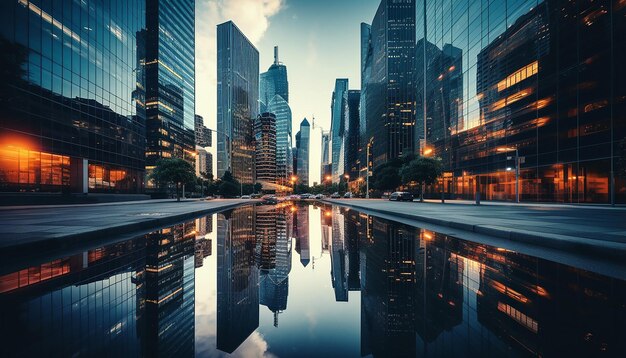 Photo reflective skyscrapers business office buildings