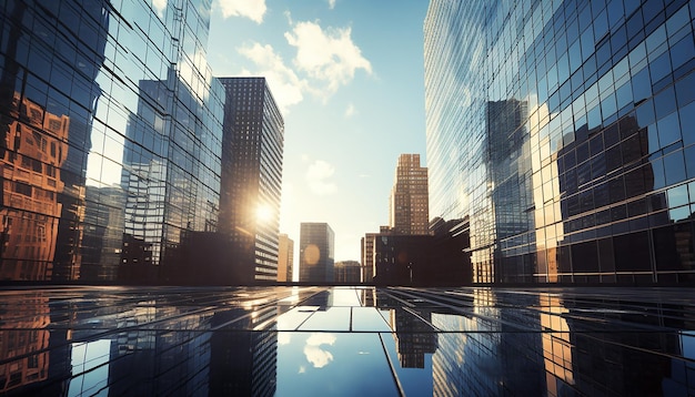 Photo reflective skyscrapers business office buildings