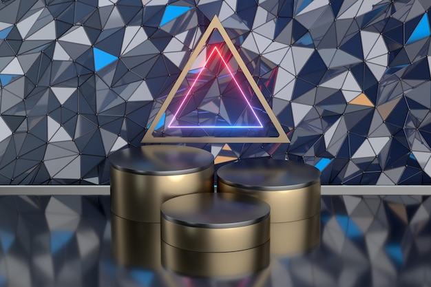 Reflective stainless platform empty showcase 3d rendering