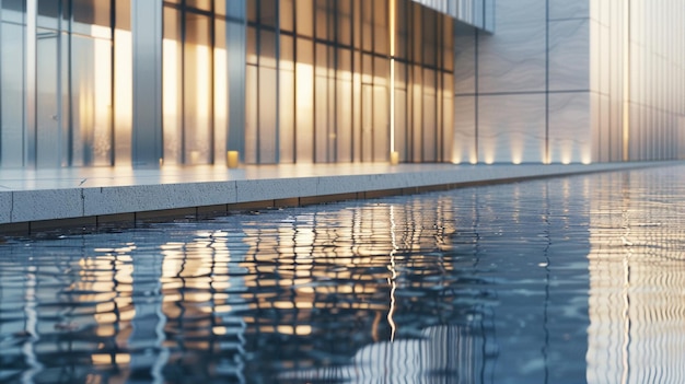 Reflective Steel Building in Water Feature