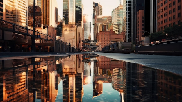 A reflective surface capturing the buildings showcasing urban aesthetics AI generated