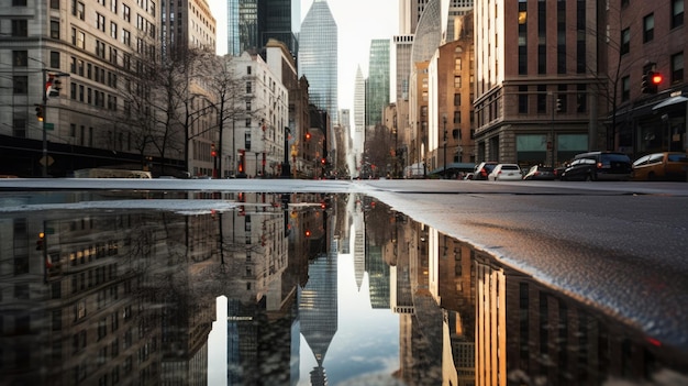 A reflective surface capturing the buildings showcasing urban aesthetics AI generated