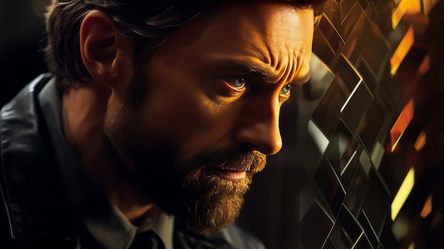 Photo reflective visions abstract graphic novel art featuring a contemplative 50yearold hugh jackman fa