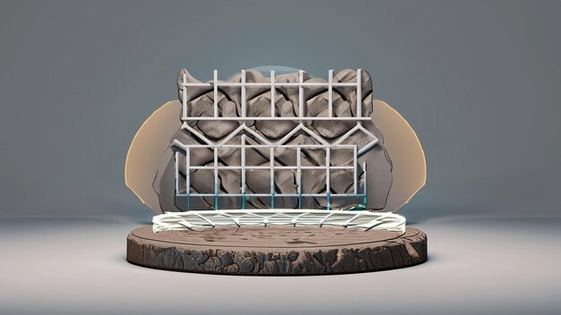 reframed panel background with 3d rendered_stone podium design