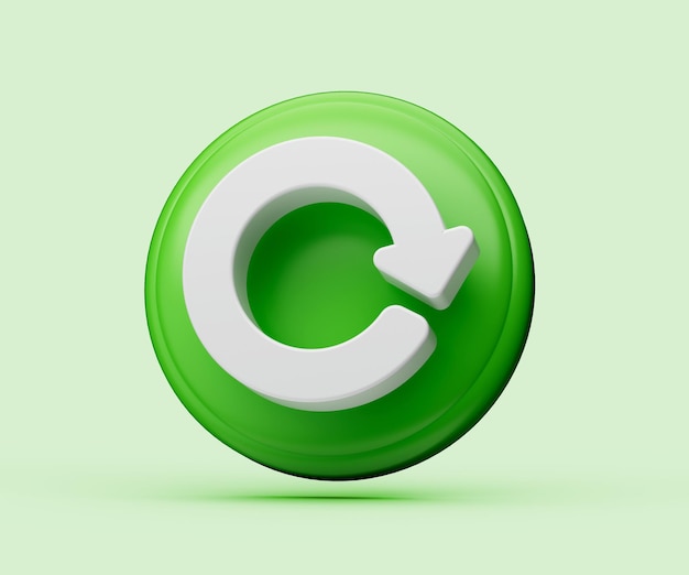 Photo refresh or recycle icon in white and green on green background with shadow 3d illustration