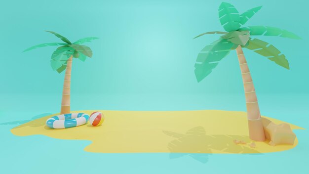 Photo refreshing 3d summer sale template with cute beach objects and swimming island vacation concept illustration