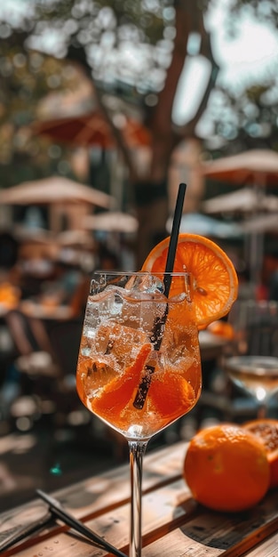 Refreshing Aperol Spritz Cocktail in a Glass with Ice Perfect for Summer at the Bar or by the Water