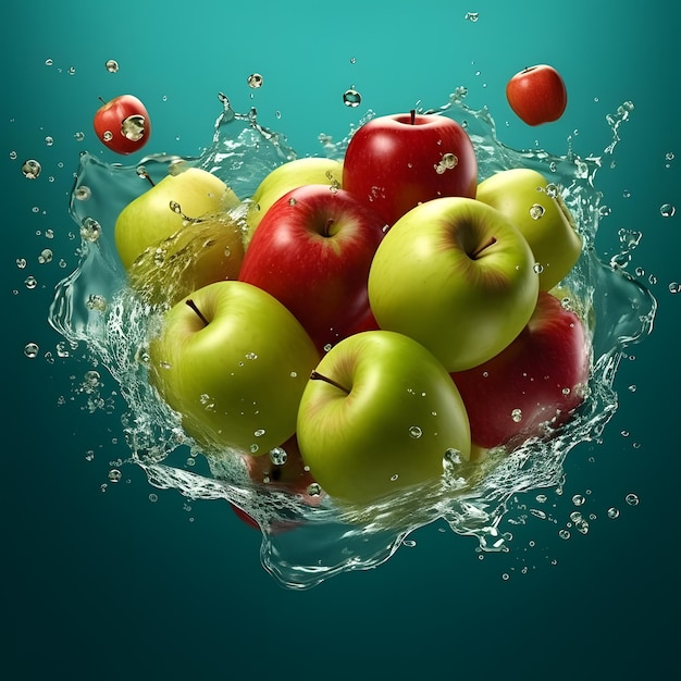 refreshing apples fruit product showcase illustration dynamic splashing water