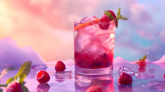 Фото refreshing berry cocktail in a glass sunlit dreamy background ideal for summer menus and beverage ads vibrant colors with a soft focus ai