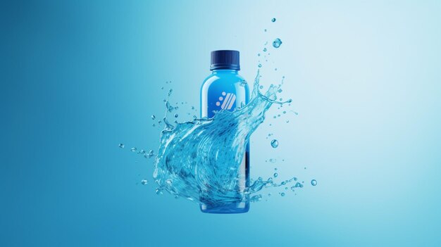 Photo refreshing blue liquid in plastic sports bottle