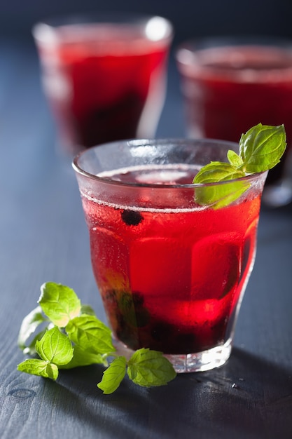 Refreshing blueberry drink with lime and mint