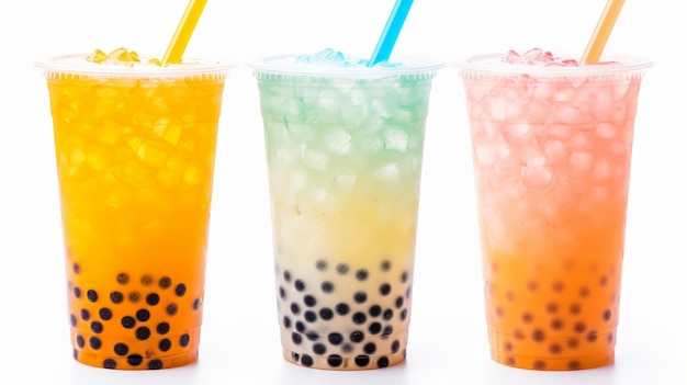 Photo refreshing burst of flavors discover bubble teas vibrant orange boba enhanced by fruit fizzy jell