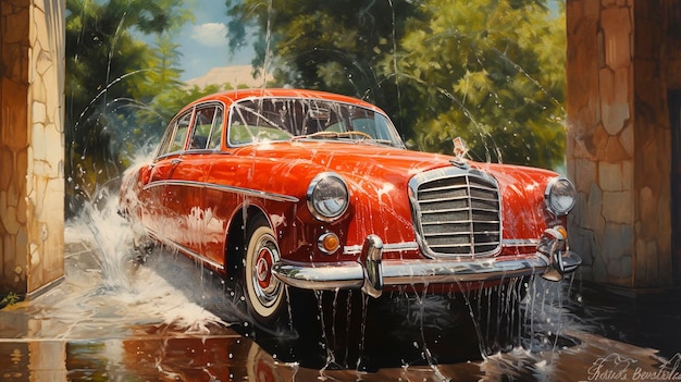 Refreshing Car Wash Shower oil painting