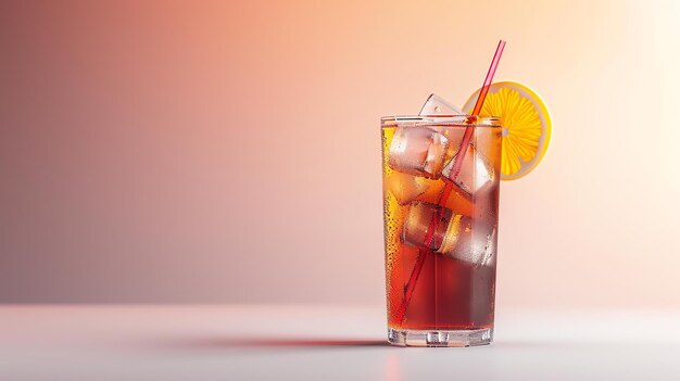 Refreshing carbonated iced tea with lemon