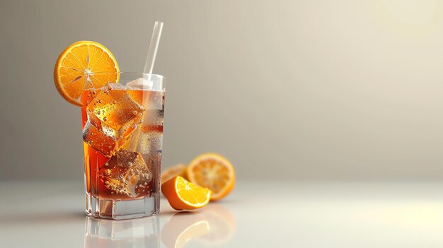 Refreshing carbonated iced tea with orange slices Perfect for a hot summer day