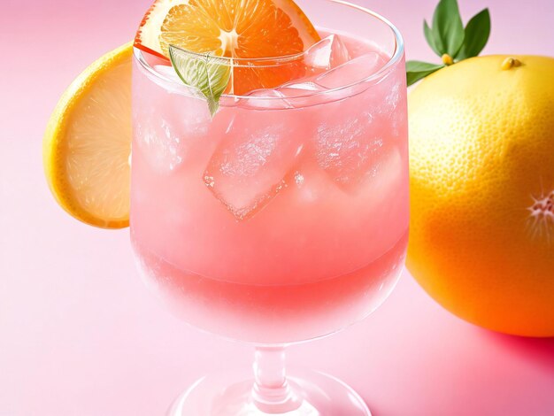 A refreshing citrus cocktail in a pink grapefruit drinking glass ai generated