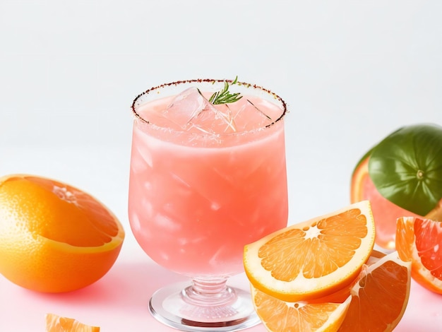 A refreshing citrus cocktail in a pink grapefruit drinking glass ai generated
